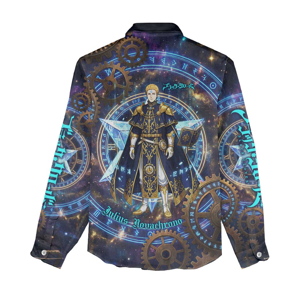 Julius Novachrono Black Clover Women Casual Shirt Cosmic Time Magic Style with Celestial Clockwork Motif