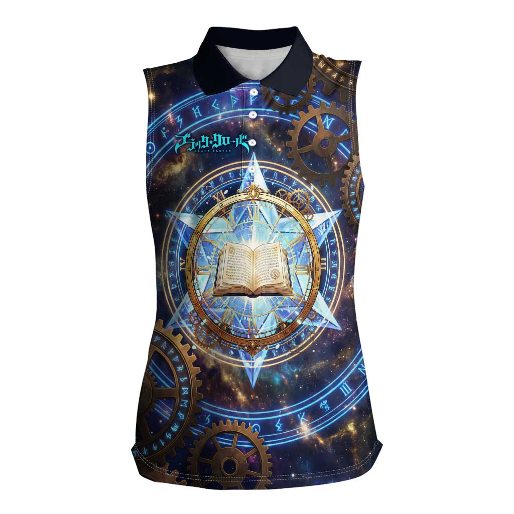 Julius Novachrono Black Clover Women Sleeveless Polo Shirt Cosmic Time Magic Style with Celestial Clockwork Motif