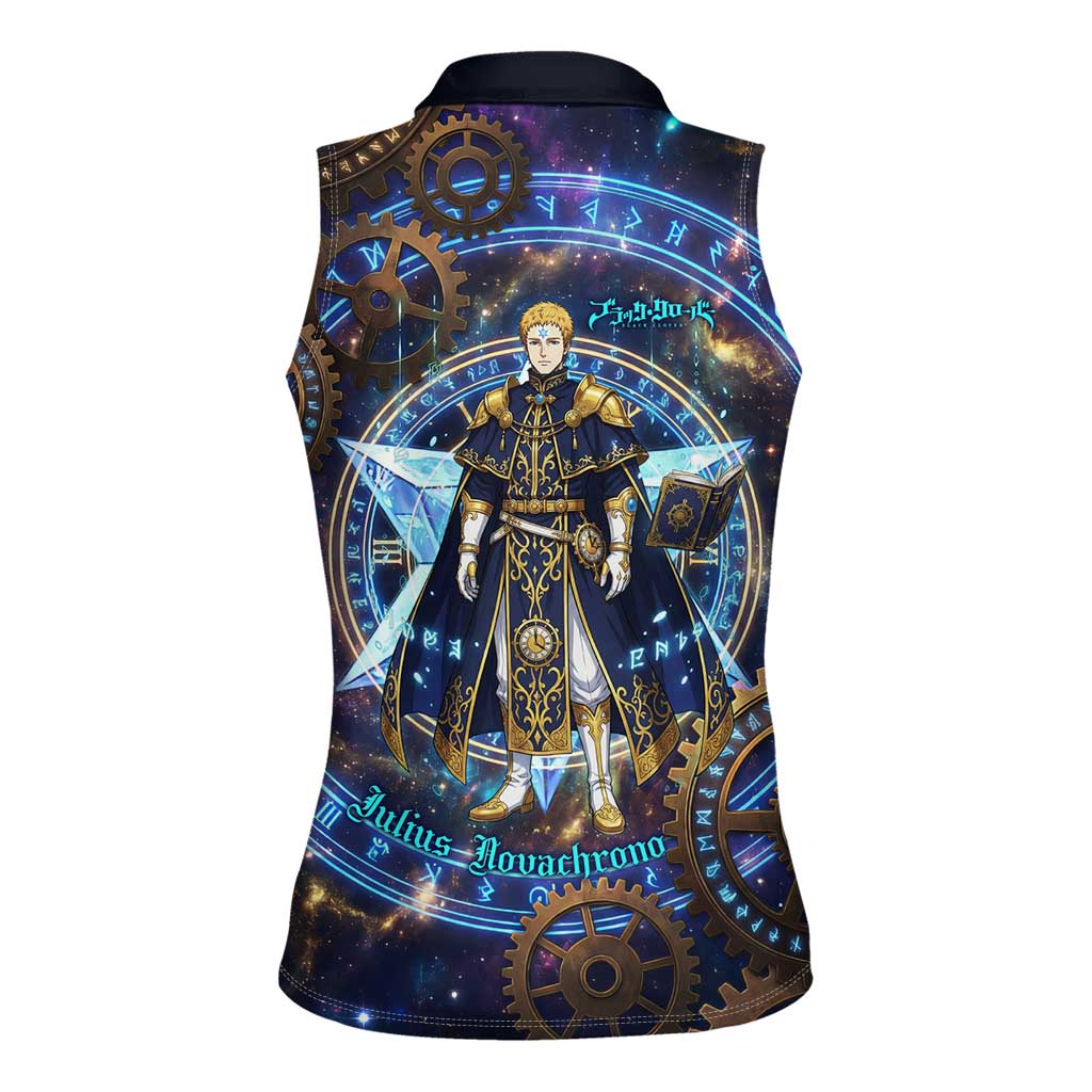 Julius Novachrono Black Clover Women Sleeveless Polo Shirt Cosmic Time Magic Style with Celestial Clockwork Motif