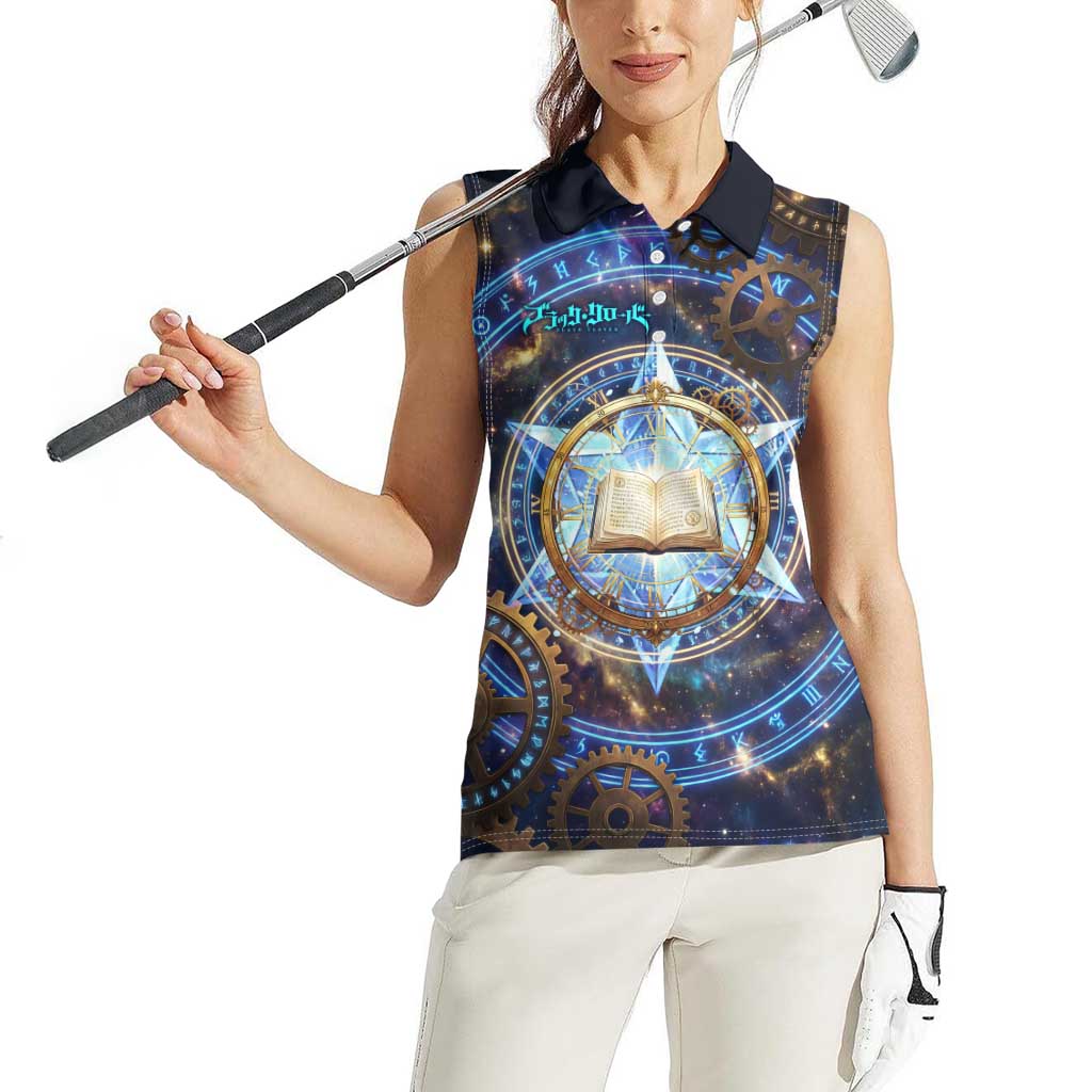 Julius Novachrono Black Clover Women Sleeveless Polo Shirt Cosmic Time Magic Style with Celestial Clockwork Motif