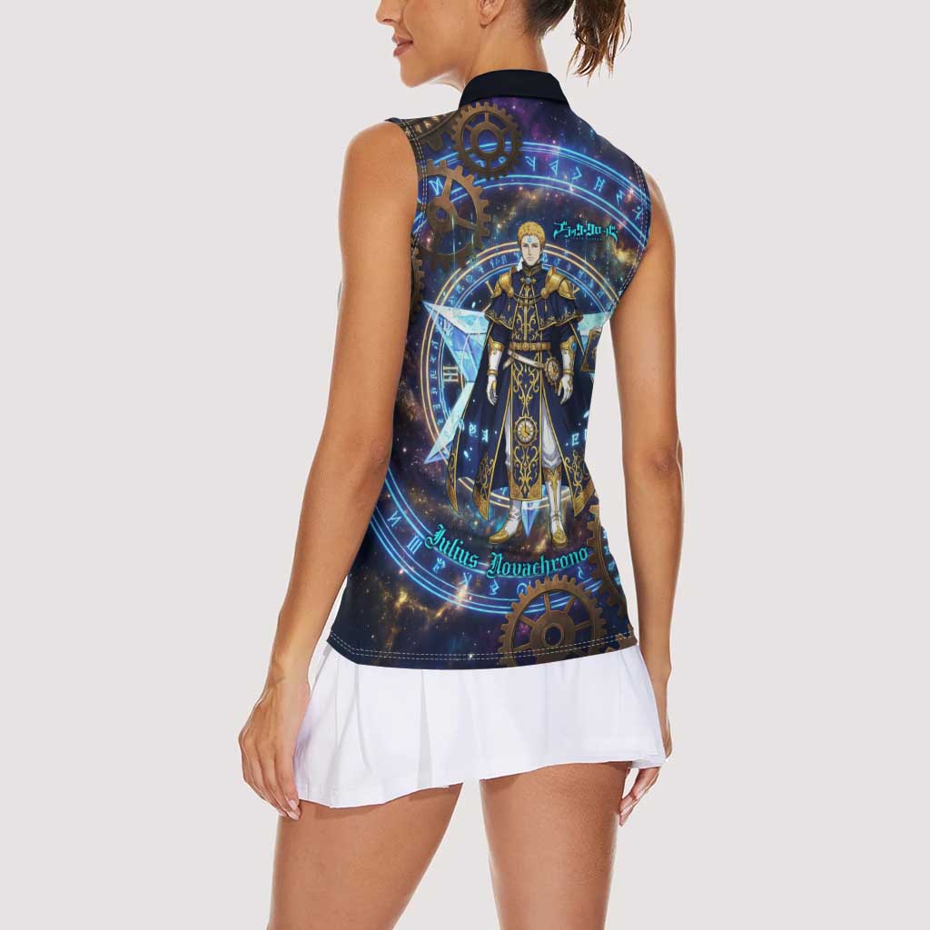 Julius Novachrono Black Clover Women Sleeveless Polo Shirt Cosmic Time Magic Style with Celestial Clockwork Motif