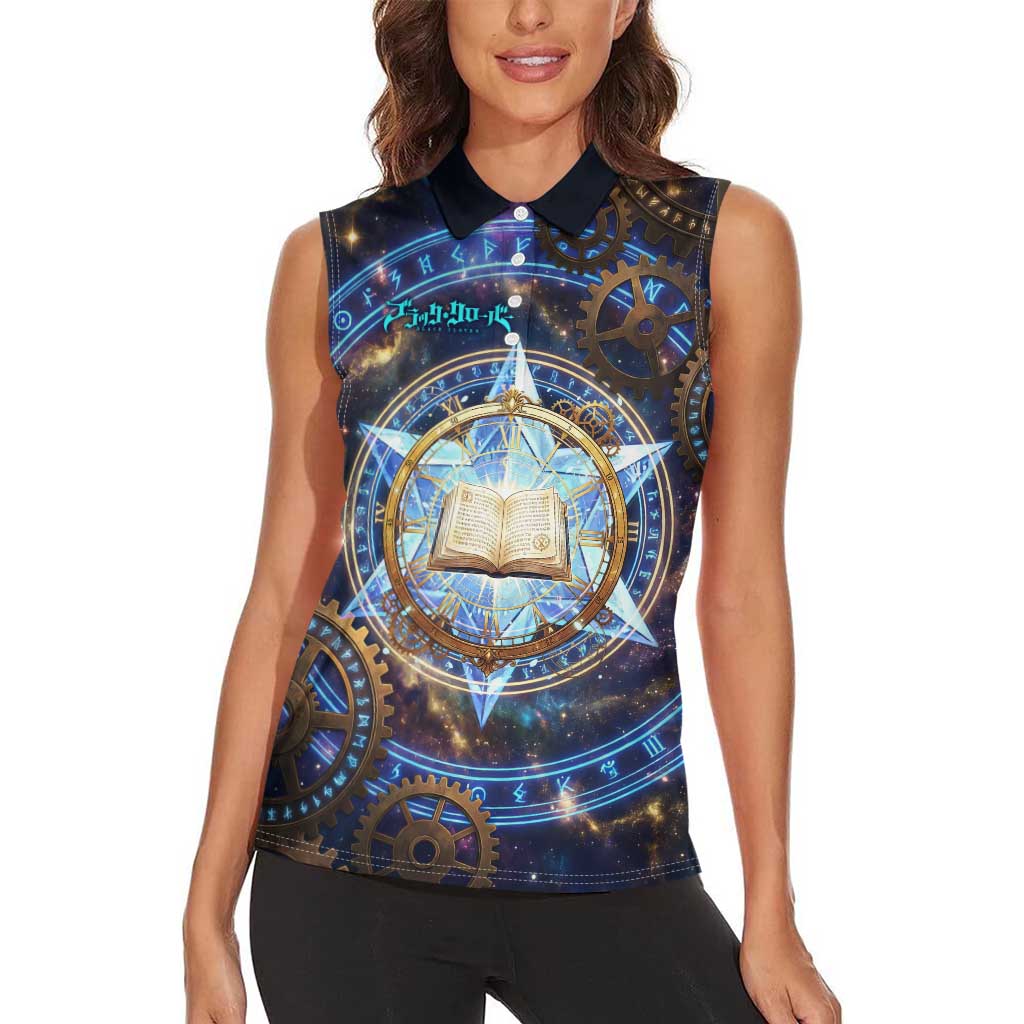 Julius Novachrono Black Clover Women Sleeveless Polo Shirt Cosmic Time Magic Style with Celestial Clockwork Motif