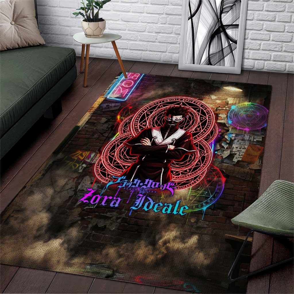 Zara Ideale Black Clover Area Rug Graffiti Magic Circle Style with Urban Grunge Aesthetic