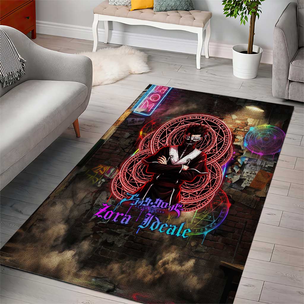 Zara Ideale Black Clover Area Rug Graffiti Magic Circle Style with Urban Grunge Aesthetic