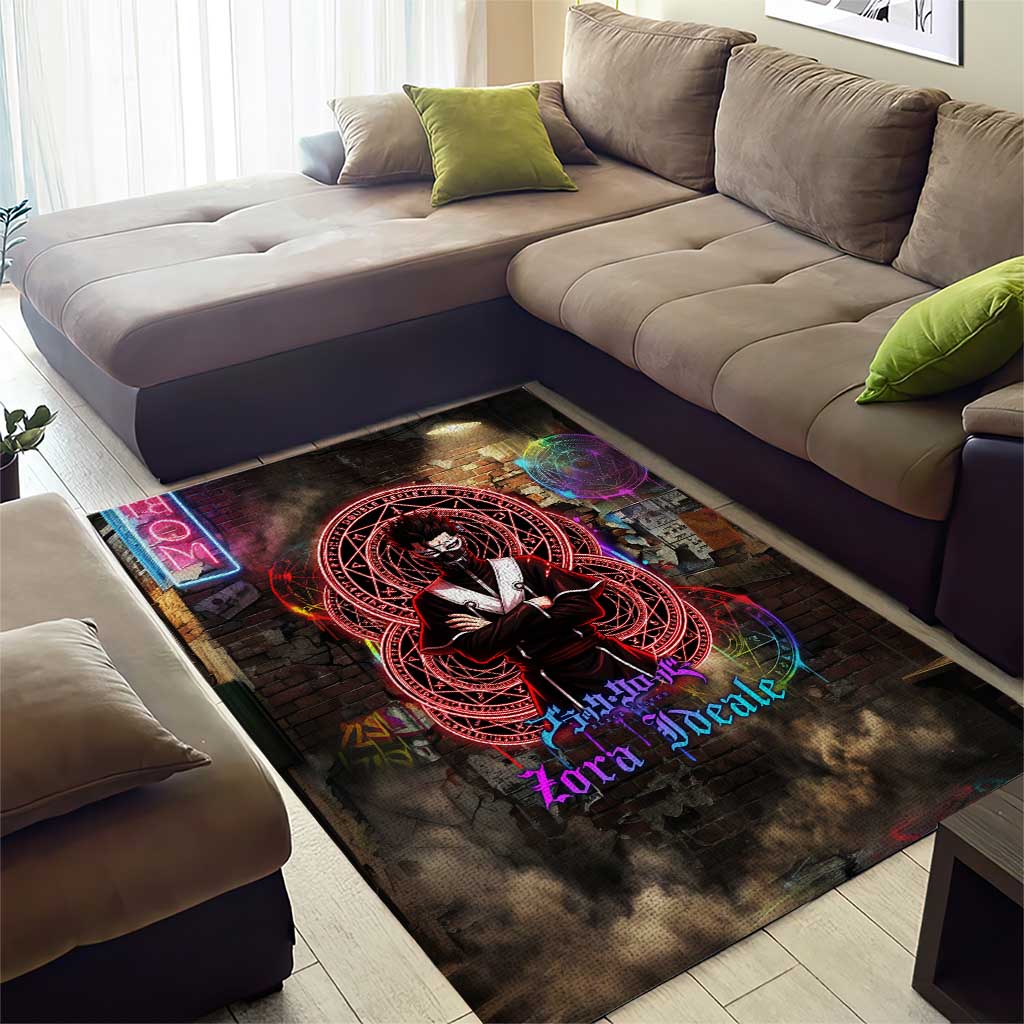 Zara Ideale Black Clover Area Rug Graffiti Magic Circle Style with Urban Grunge Aesthetic