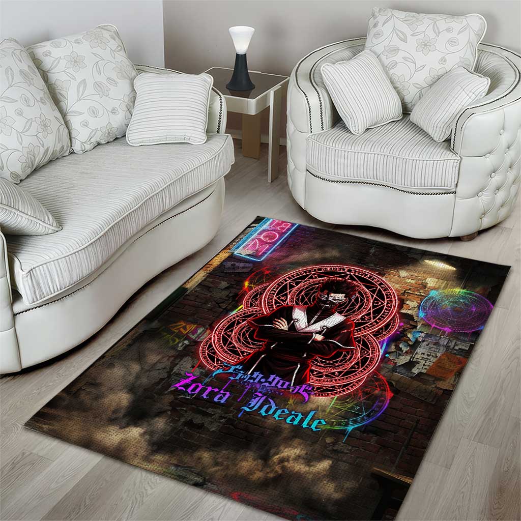 Zara Ideale Black Clover Area Rug Graffiti Magic Circle Style with Urban Grunge Aesthetic