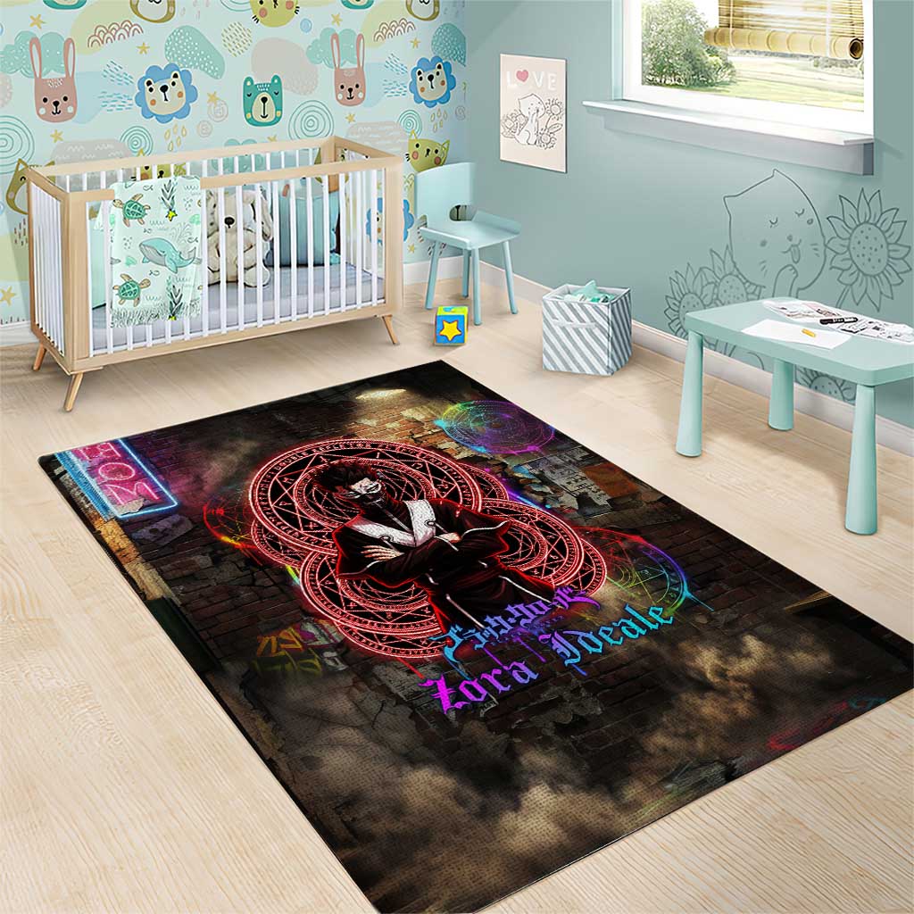 Zara Ideale Black Clover Area Rug Graffiti Magic Circle Style with Urban Grunge Aesthetic