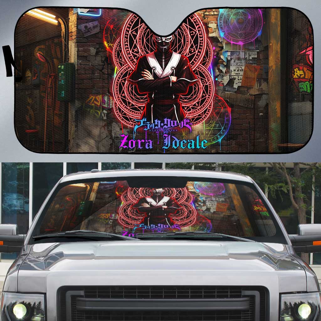 Zara Ideale Black Clover Auto Sun Shade Graffiti Magic Circle Style with Urban Grunge Aesthetic