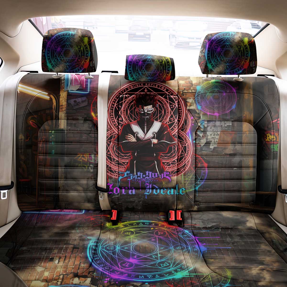 Zara Ideale Black Clover Back Car Seat Cover Graffiti Magic Circle Style with Urban Grunge Aesthetic