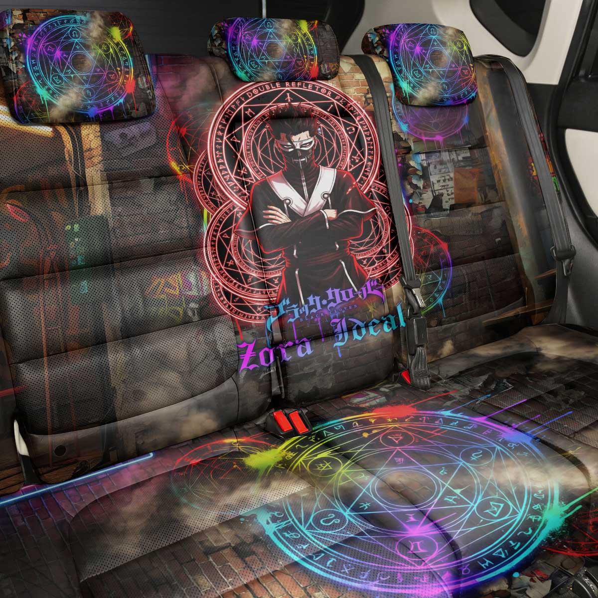 Zara Ideale Black Clover Back Car Seat Cover Graffiti Magic Circle Style with Urban Grunge Aesthetic