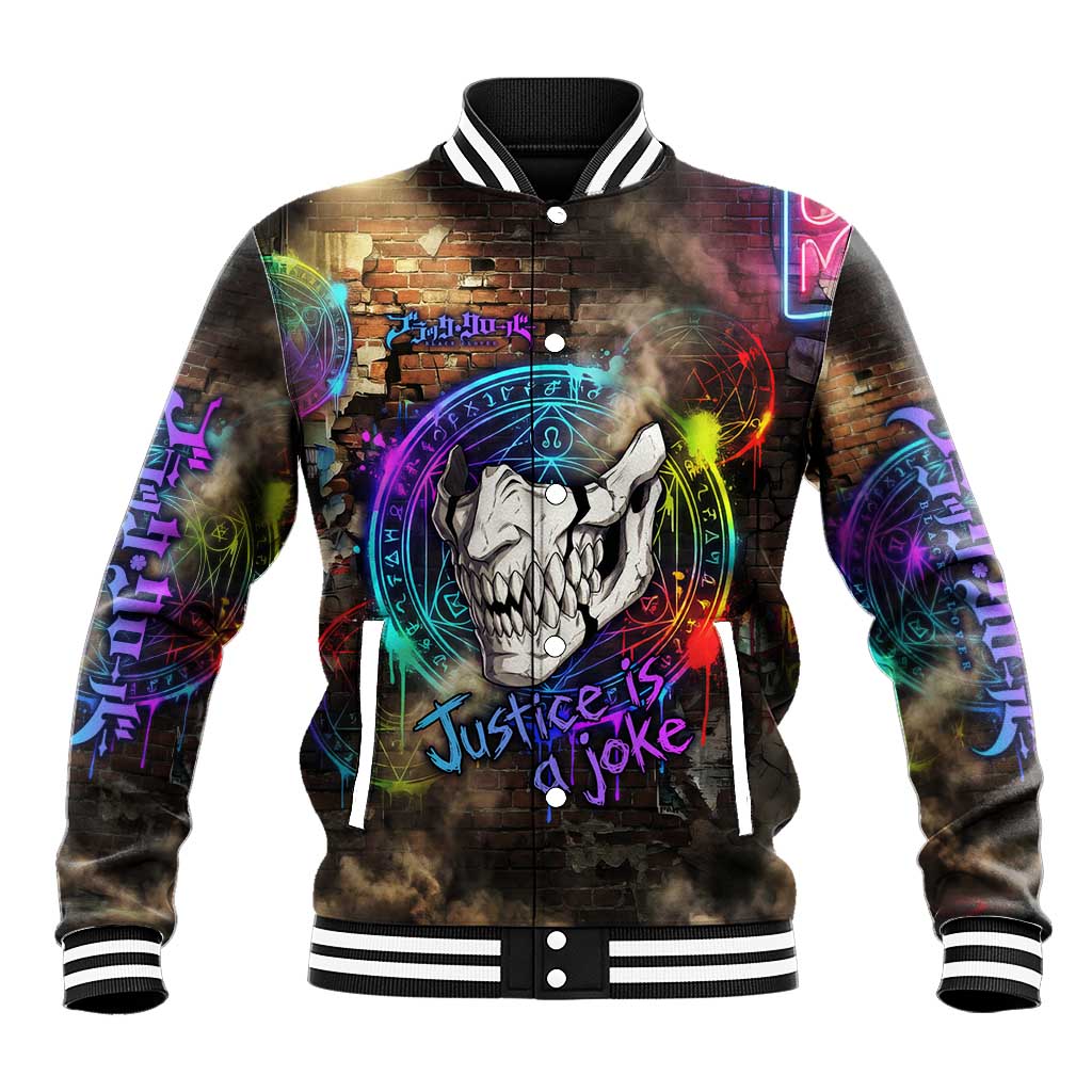 Zara Ideale Black Clover Baseball Jacket Graffiti Magic Circle Style with Urban Grunge Aesthetic
