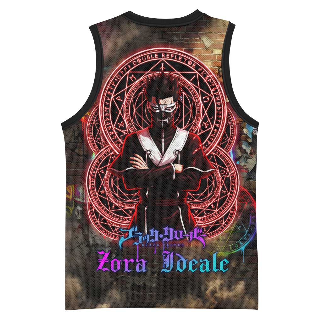 Zara Ideale Black Clover Basketball Jersey Graffiti Magic Circle Style with Urban Grunge Aesthetic