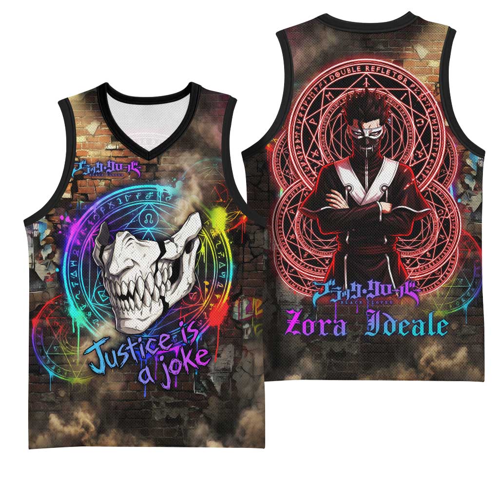 Zara Ideale Black Clover Basketball Jersey Graffiti Magic Circle Style with Urban Grunge Aesthetic