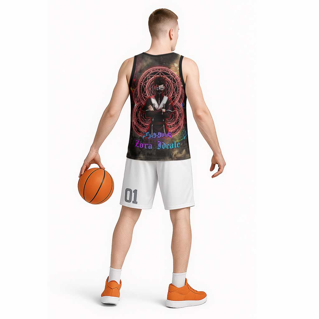 Zara Ideale Black Clover Basketball Jersey Graffiti Magic Circle Style with Urban Grunge Aesthetic