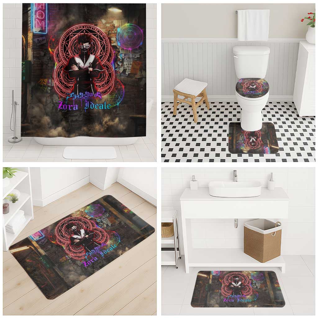 Zara Ideale Black Clover Bathroom Set Graffiti Magic Circle Style with Urban Grunge Aesthetic