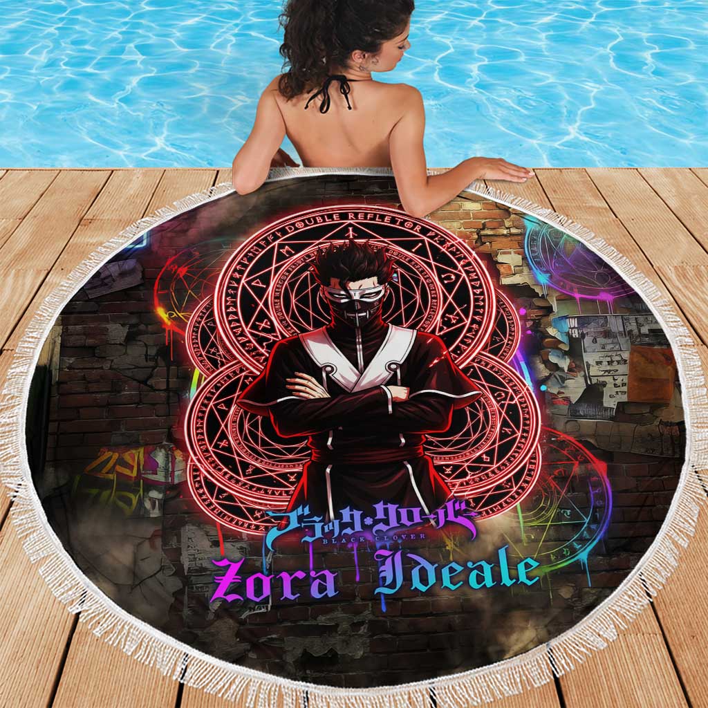 Zara Ideale Black Clover Beach Blanket Graffiti Magic Circle Style with Urban Grunge Aesthetic