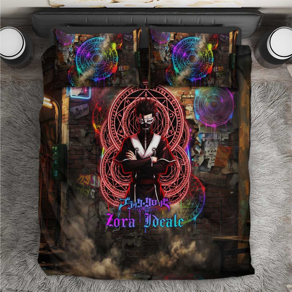 Zara Ideale Black Clover Bedding Set Graffiti Magic Circle Style with Urban Grunge Aesthetic