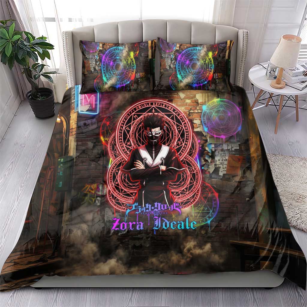 Zara Ideale Black Clover Bedding Set Graffiti Magic Circle Style with Urban Grunge Aesthetic