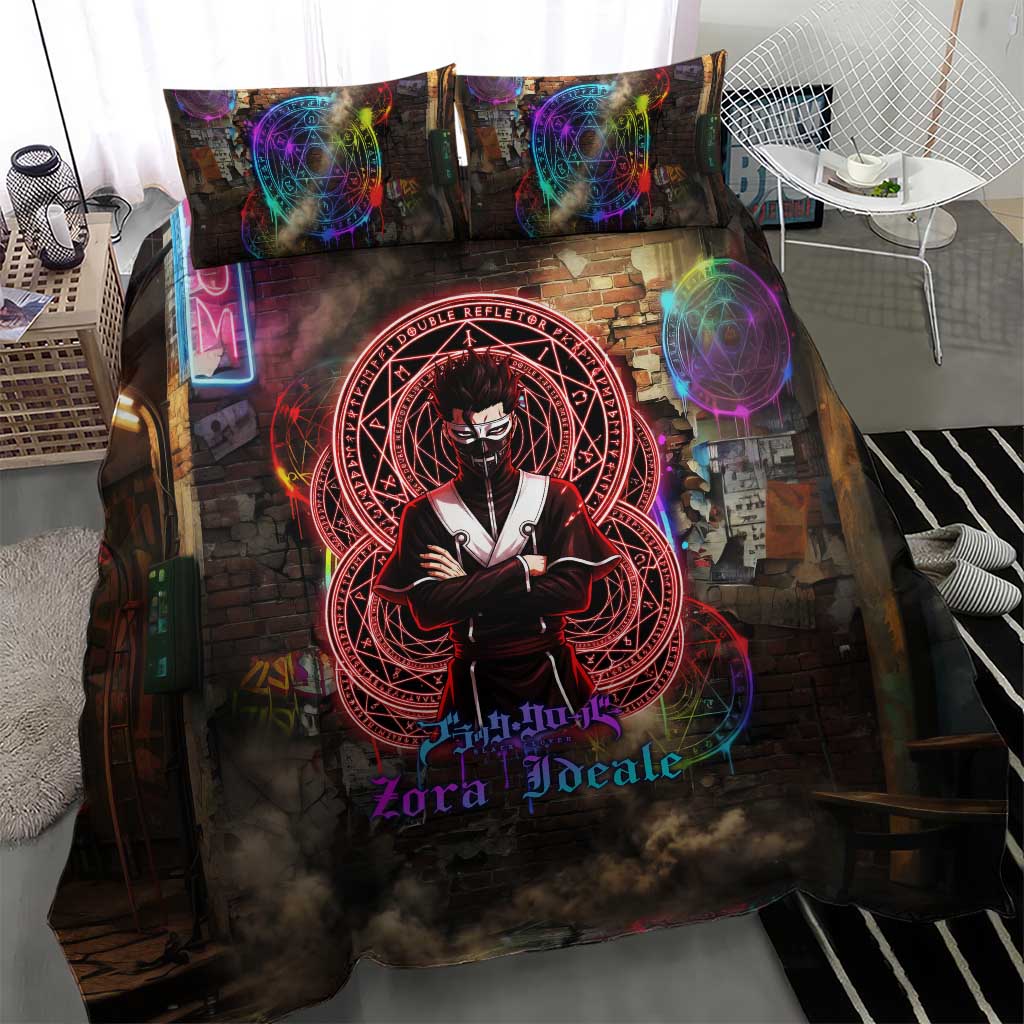 Zara Ideale Black Clover Bedding Set Graffiti Magic Circle Style with Urban Grunge Aesthetic