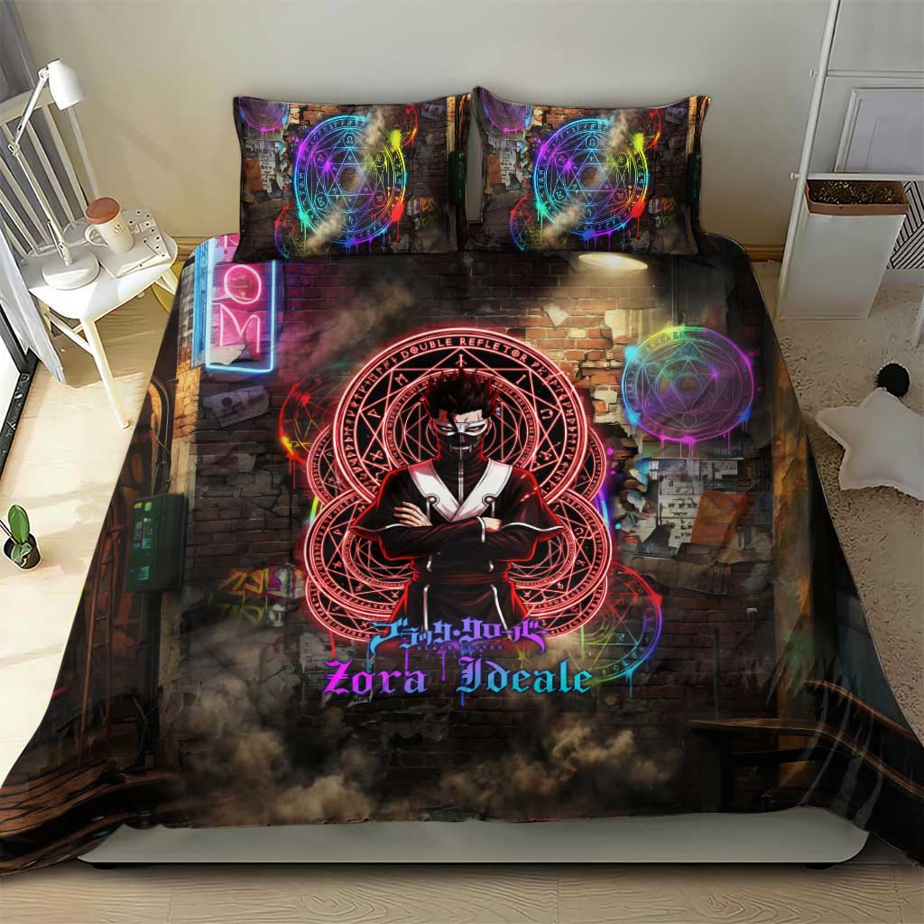 Zara Ideale Black Clover Bedding Set Graffiti Magic Circle Style with Urban Grunge Aesthetic
