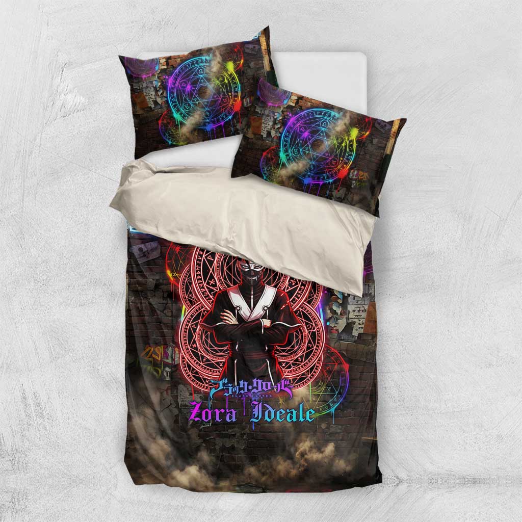 Zara Ideale Black Clover Bedding Set Graffiti Magic Circle Style with Urban Grunge Aesthetic