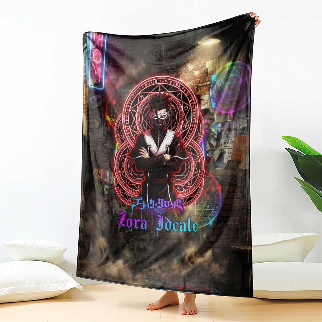 Zara Ideale Black Clover Blanket Graffiti Magic Circle Style with Urban Grunge Aesthetic