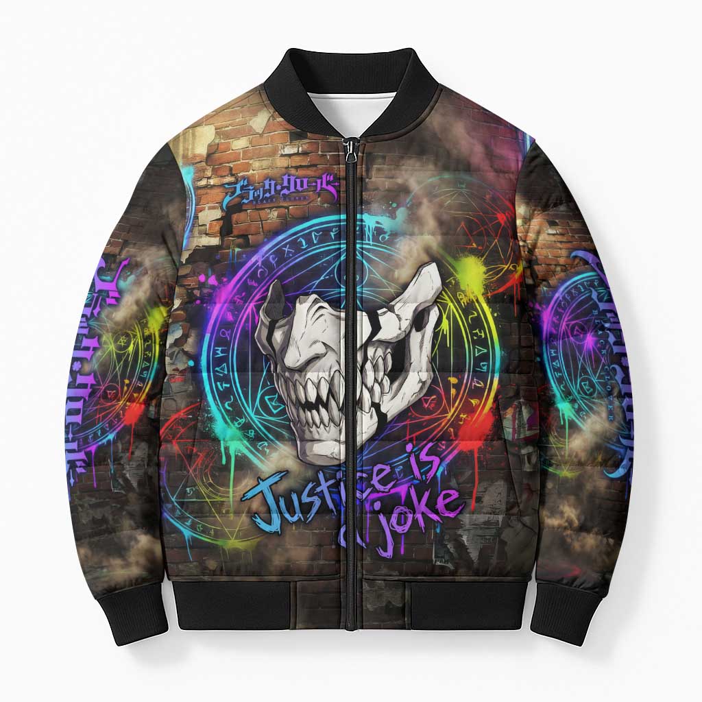 Zara Ideale Black Clover Bomber Puffer Jacket Graffiti Magic Circle Style with Urban Grunge Aesthetic