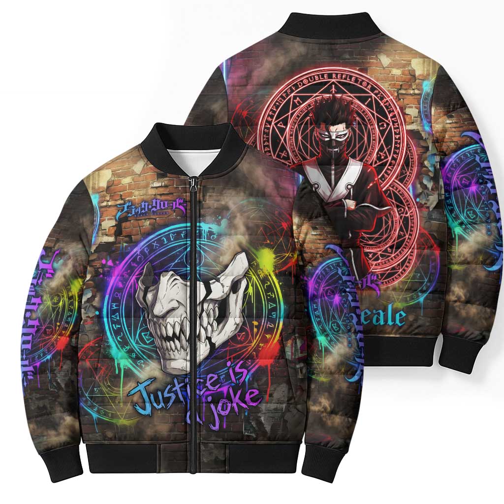 Zara Ideale Black Clover Bomber Puffer Jacket Graffiti Magic Circle Style with Urban Grunge Aesthetic