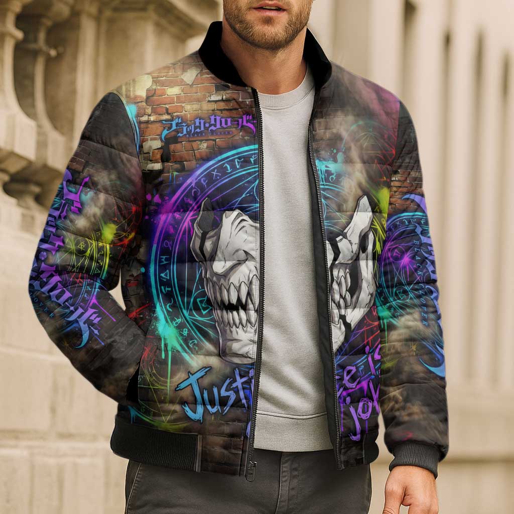 Zara Ideale Black Clover Bomber Puffer Jacket Graffiti Magic Circle Style with Urban Grunge Aesthetic