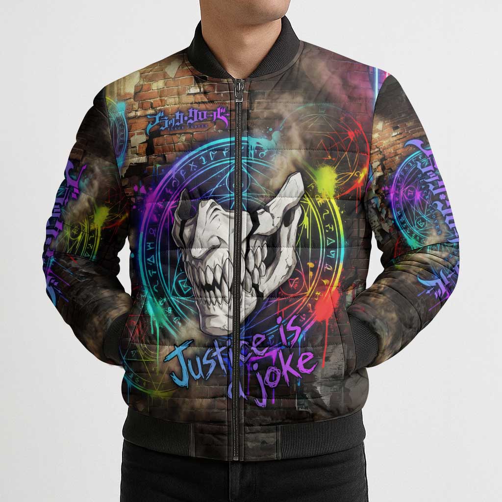 Zara Ideale Black Clover Bomber Puffer Jacket Graffiti Magic Circle Style with Urban Grunge Aesthetic