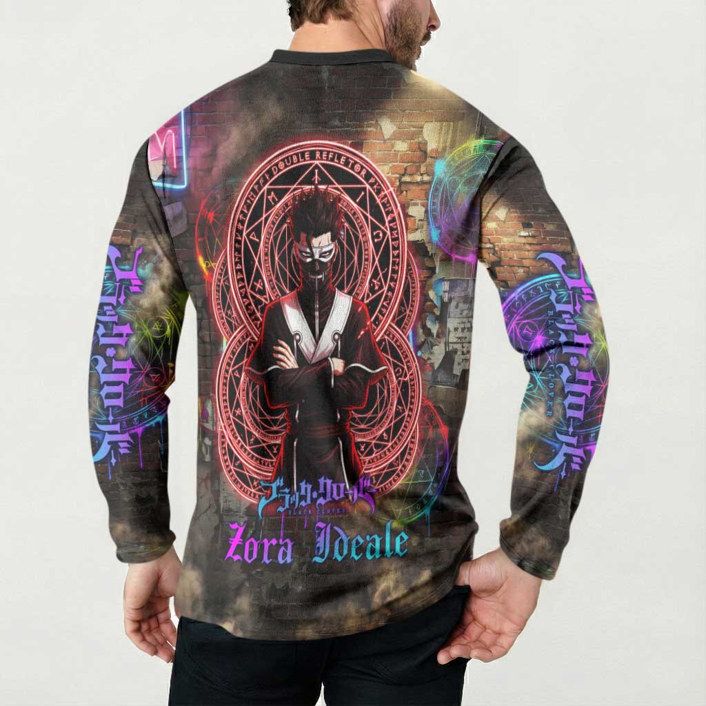 Zara Ideale Black Clover Button Sweatshirt Graffiti Magic Circle Style with Urban Grunge Aesthetic