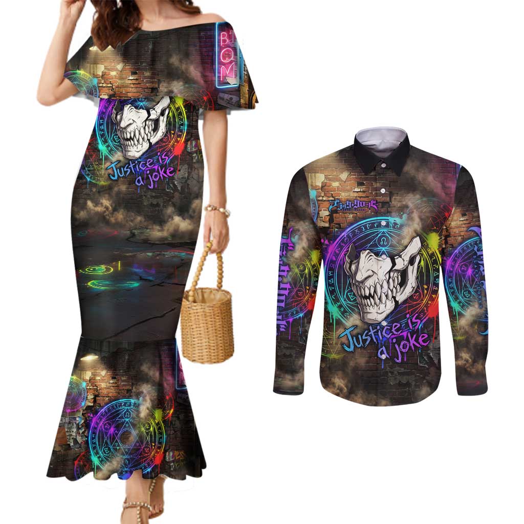 Zara Ideale Black Clover Couples Matching Mermaid Dress and Long Sleeve Button Shirt Graffiti Magic Circle Style with Urban Grunge Aesthetic
