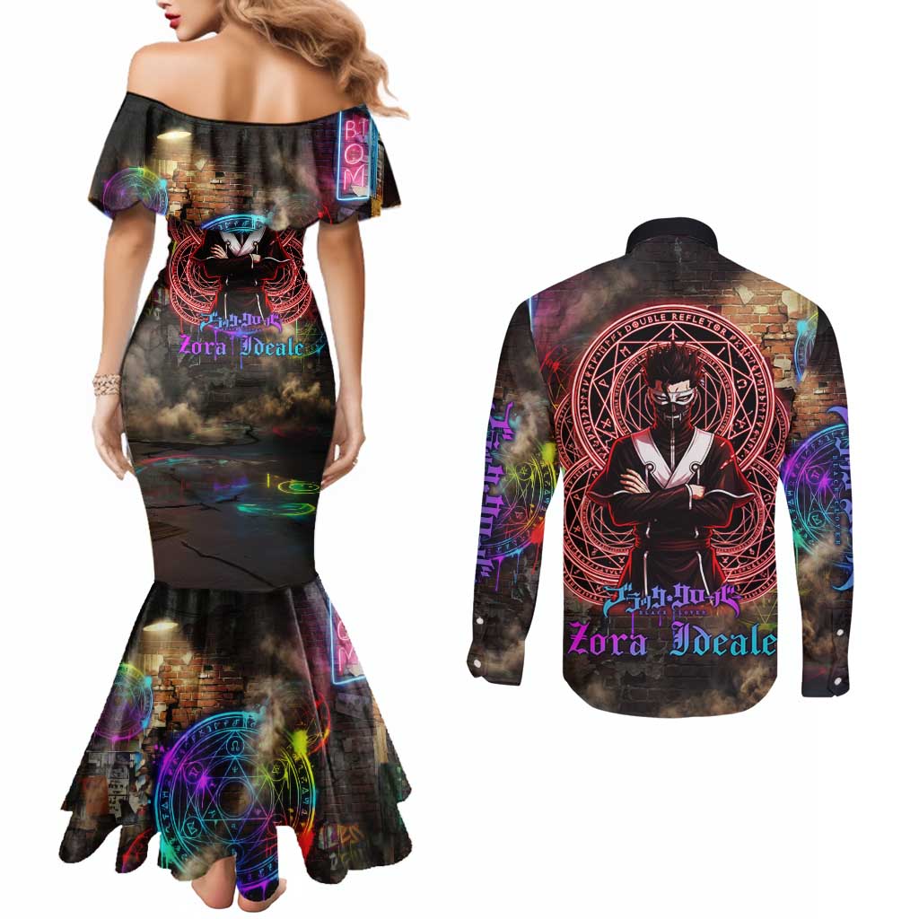 Zara Ideale Black Clover Couples Matching Mermaid Dress and Long Sleeve Button Shirt Graffiti Magic Circle Style with Urban Grunge Aesthetic
