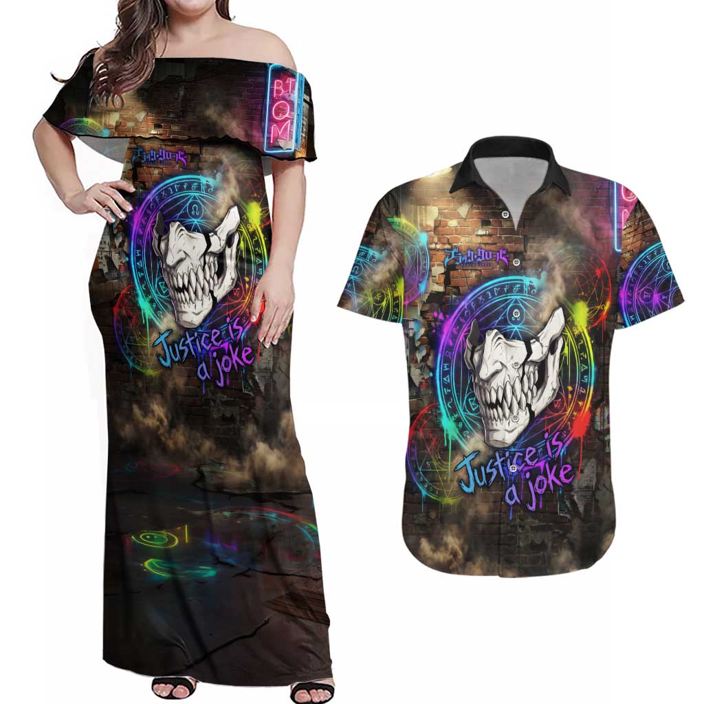 Zara Ideale Black Clover Couples Matching Off Shoulder Maxi Dress and Hawaiian Shirt Graffiti Magic Circle Style with Urban Grunge Aesthetic