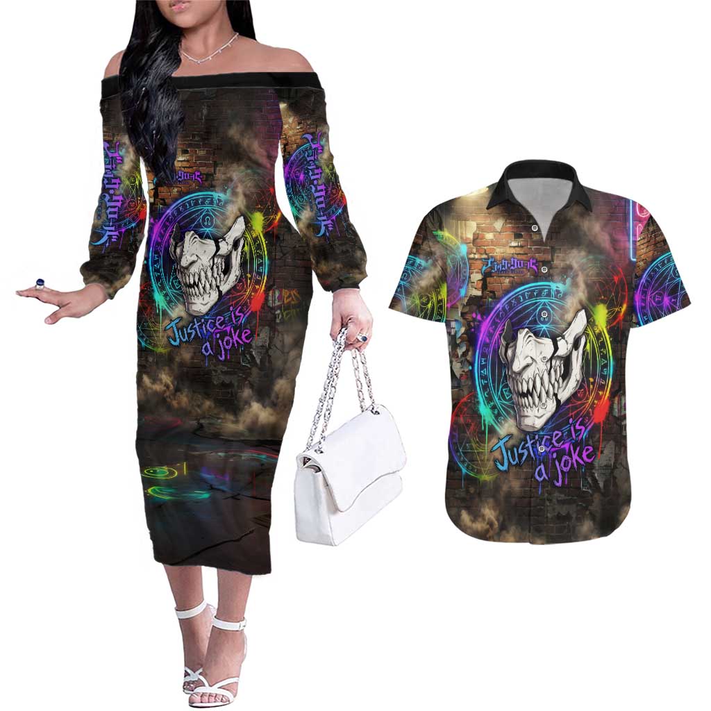 Zara Ideale Black Clover Couples Matching Off The Shoulder Long Sleeve Dress and Hawaiian Shirt Graffiti Magic Circle Style with Urban Grunge Aesthetic