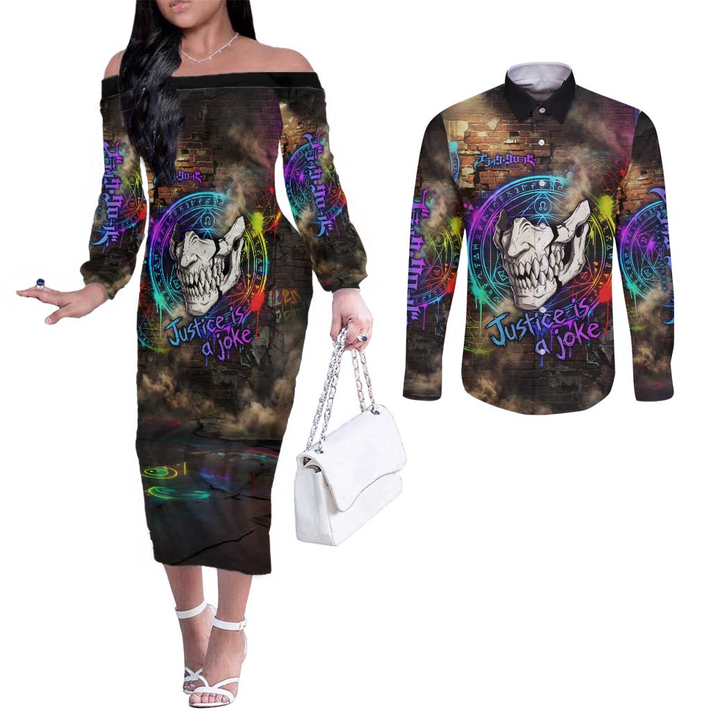 Zara Ideale Black Clover Couples Matching Off The Shoulder Long Sleeve Dress and Long Sleeve Button Shirt Graffiti Magic Circle Style with Urban Grunge Aesthetic