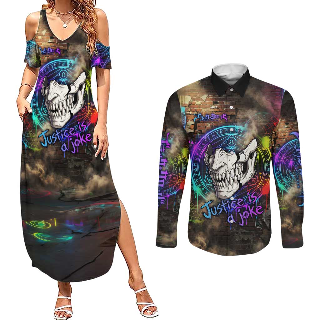 Zara Ideale Black Clover Couples Matching Summer Maxi Dress and Long Sleeve Button Shirt Graffiti Magic Circle Style with Urban Grunge Aesthetic