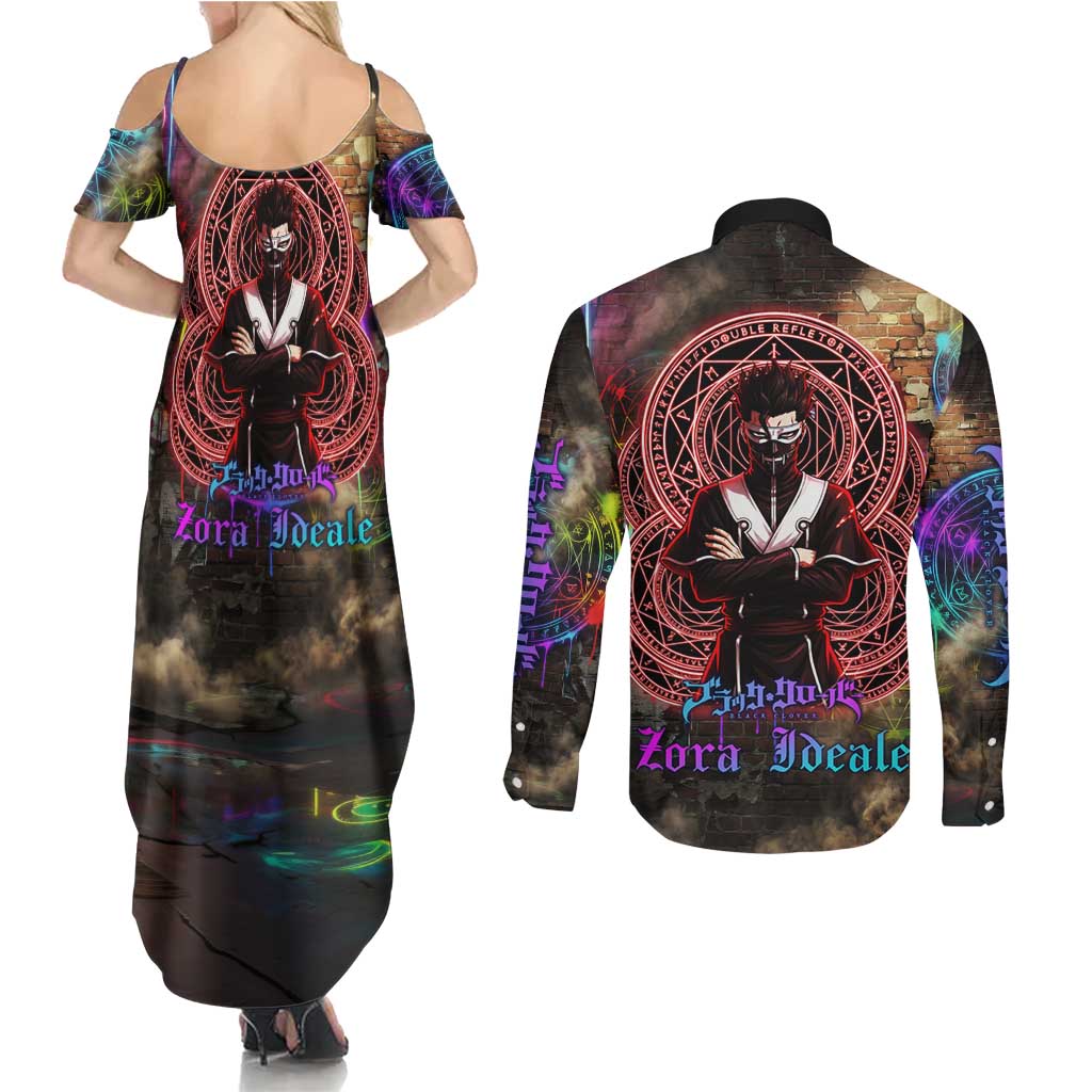 Zara Ideale Black Clover Couples Matching Summer Maxi Dress and Long Sleeve Button Shirt Graffiti Magic Circle Style with Urban Grunge Aesthetic