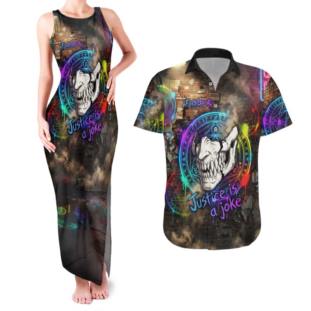 Zara Ideale Black Clover Couples Matching Tank Maxi Dress and Hawaiian Shirt Graffiti Magic Circle Style with Urban Grunge Aesthetic