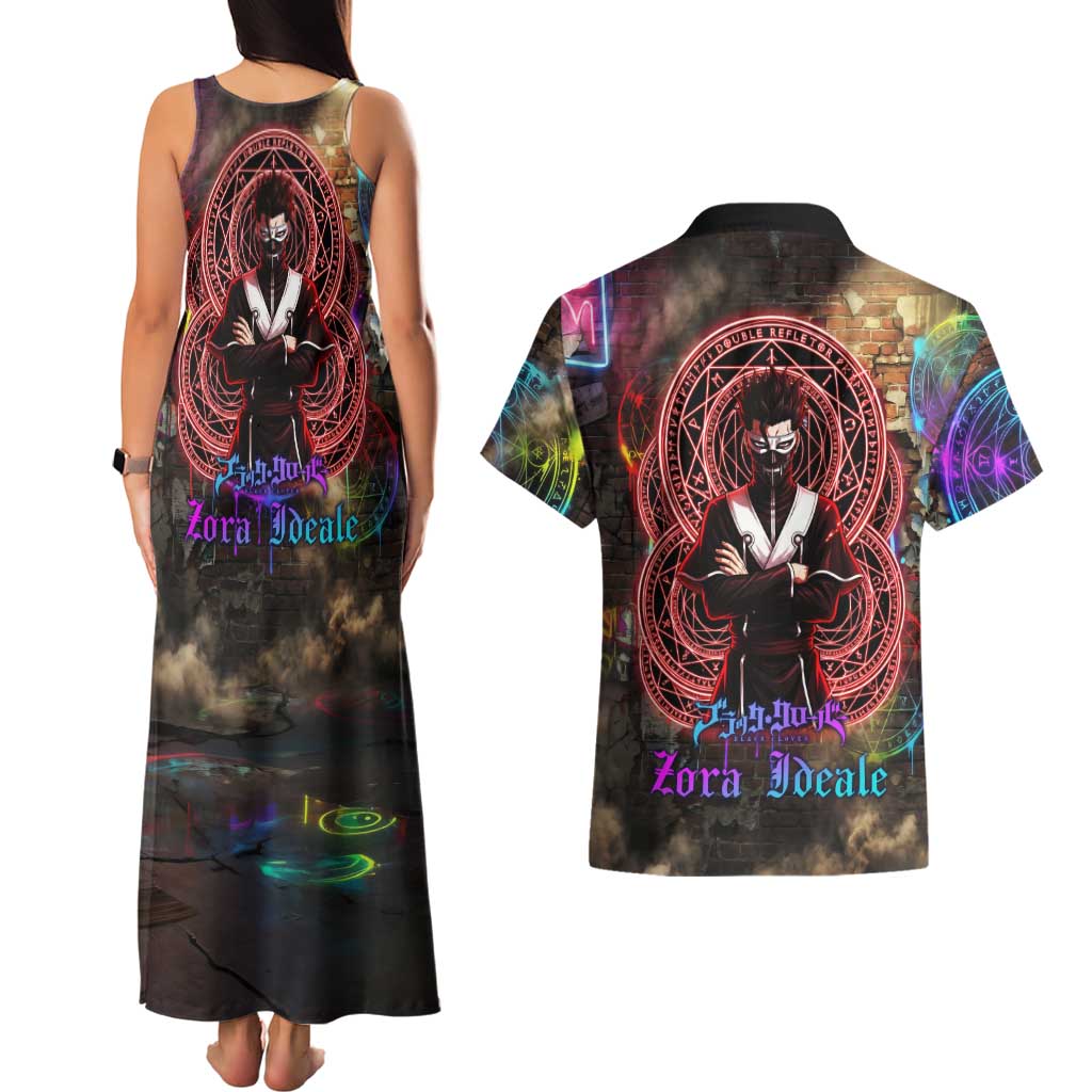 Zara Ideale Black Clover Couples Matching Tank Maxi Dress and Hawaiian Shirt Graffiti Magic Circle Style with Urban Grunge Aesthetic