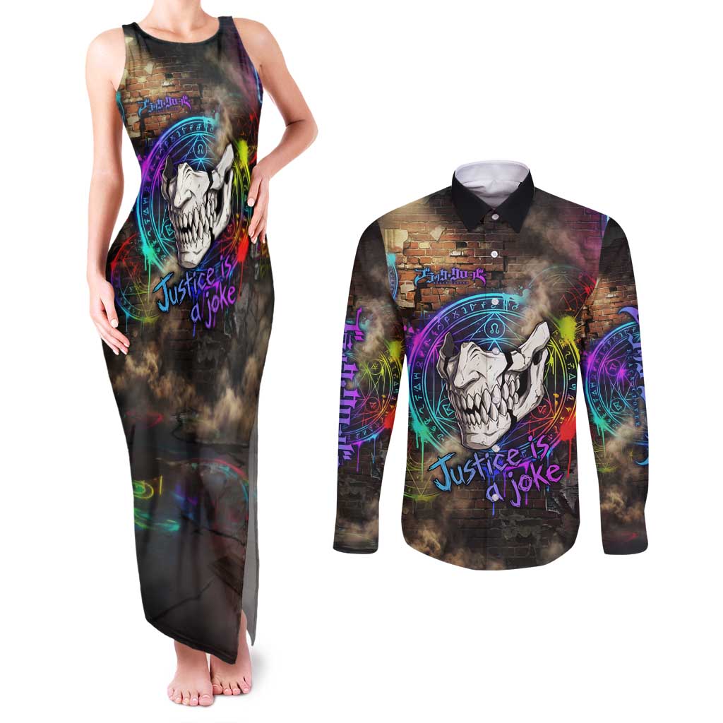 Zara Ideale Black Clover Couples Matching Tank Maxi Dress and Long Sleeve Button Shirt Graffiti Magic Circle Style with Urban Grunge Aesthetic