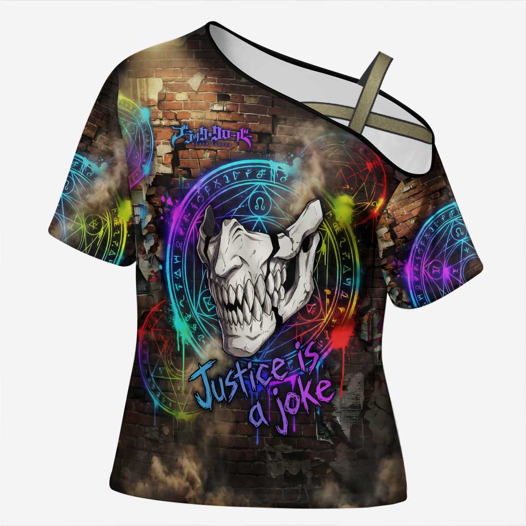 Zara Ideale Black Clover Cross Shoulder Shirt Graffiti Magic Circle Style with Urban Grunge Aesthetic