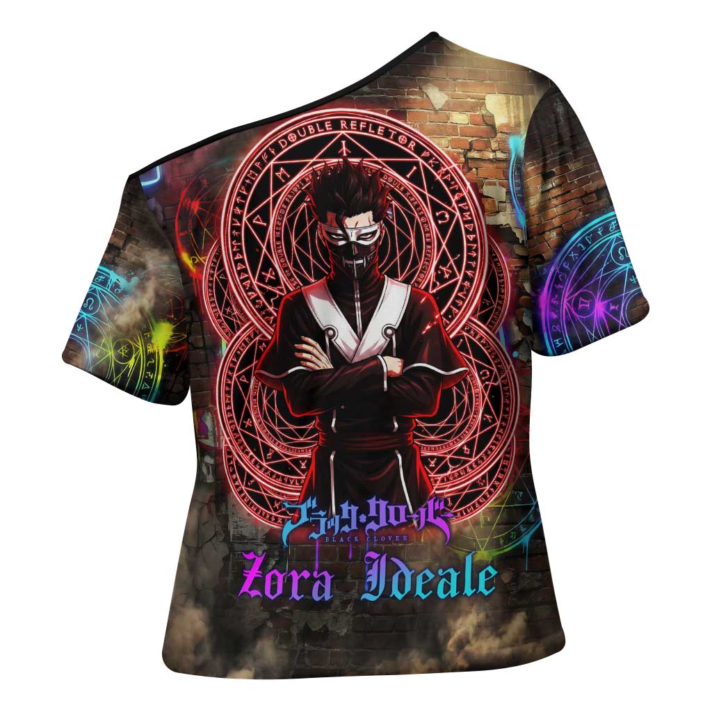 Zara Ideale Black Clover Cross Shoulder Shirt Graffiti Magic Circle Style with Urban Grunge Aesthetic