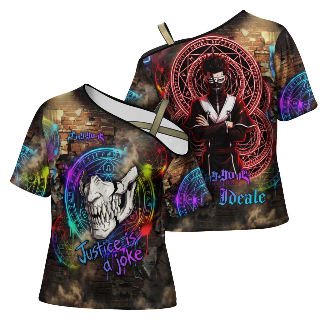 Zara Ideale Black Clover Cross Shoulder Shirt Graffiti Magic Circle Style with Urban Grunge Aesthetic