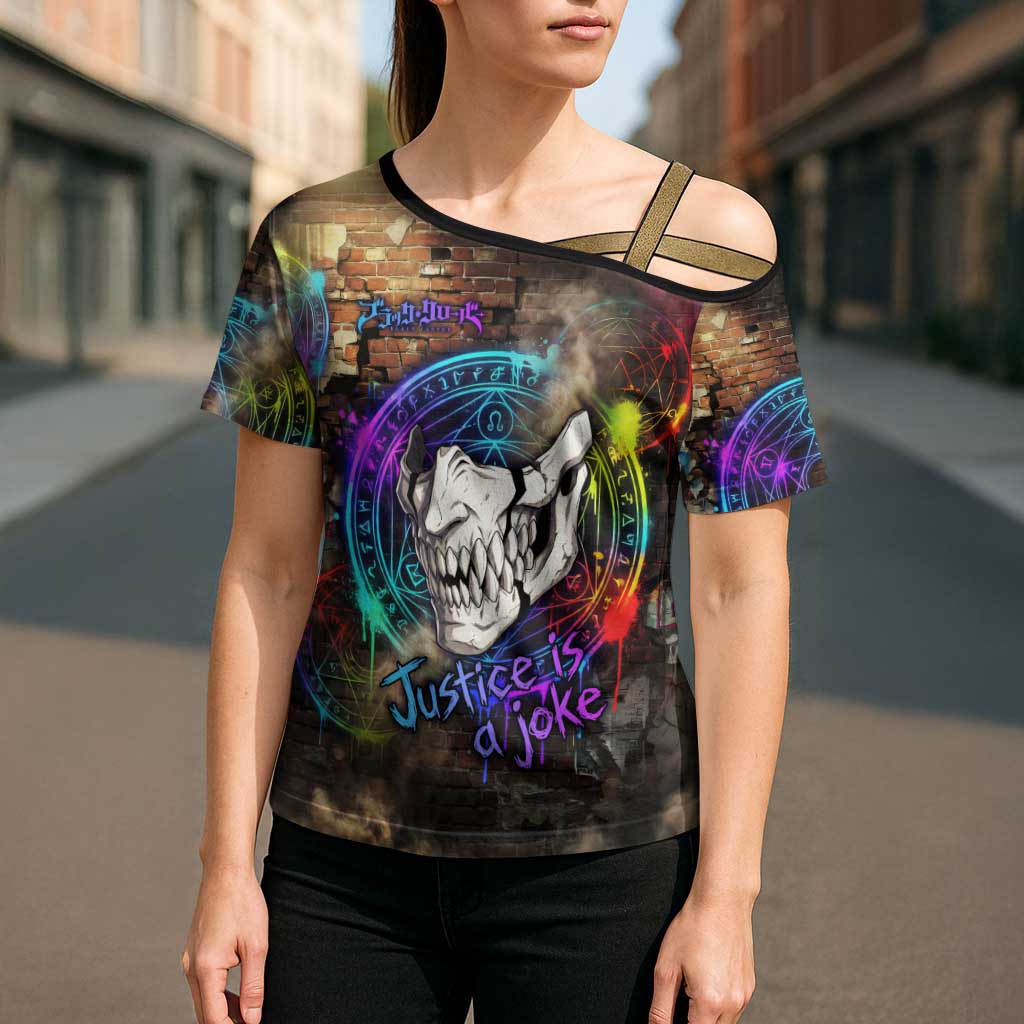 Zara Ideale Black Clover Cross Shoulder Shirt Graffiti Magic Circle Style with Urban Grunge Aesthetic