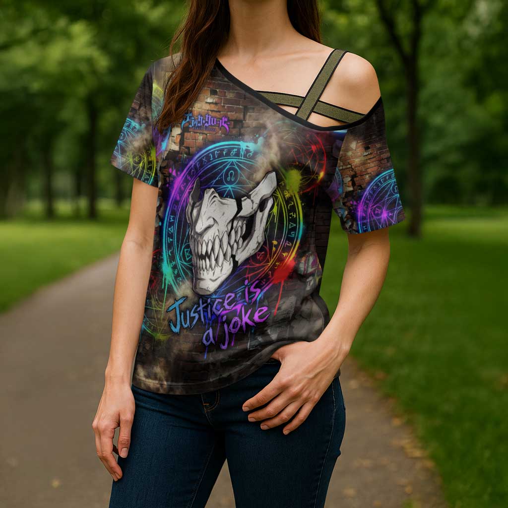 Zara Ideale Black Clover Cross Shoulder Shirt Graffiti Magic Circle Style with Urban Grunge Aesthetic