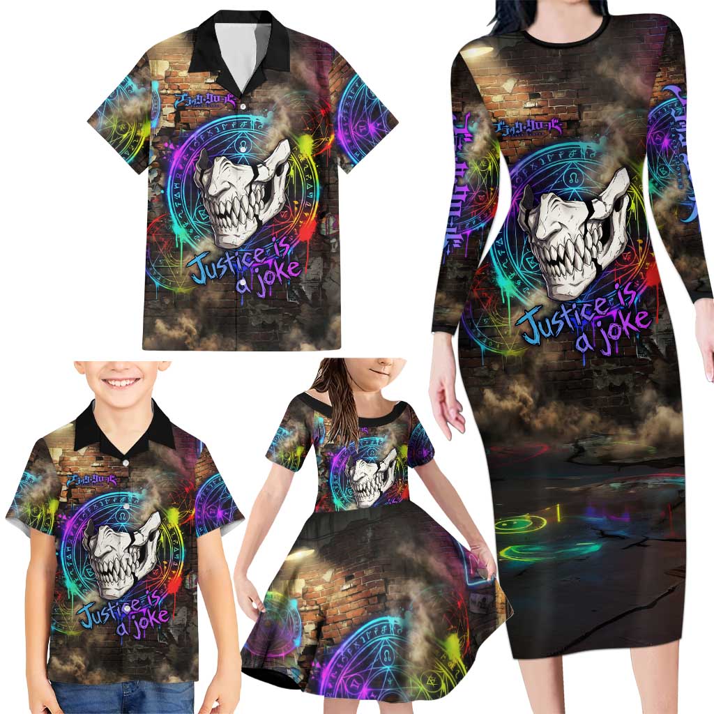 Zara Ideale Black Clover Family Matching Long Sleeve Bodycon Dress and Hawaiian Shirt Graffiti Magic Circle Style with Urban Grunge Aesthetic
