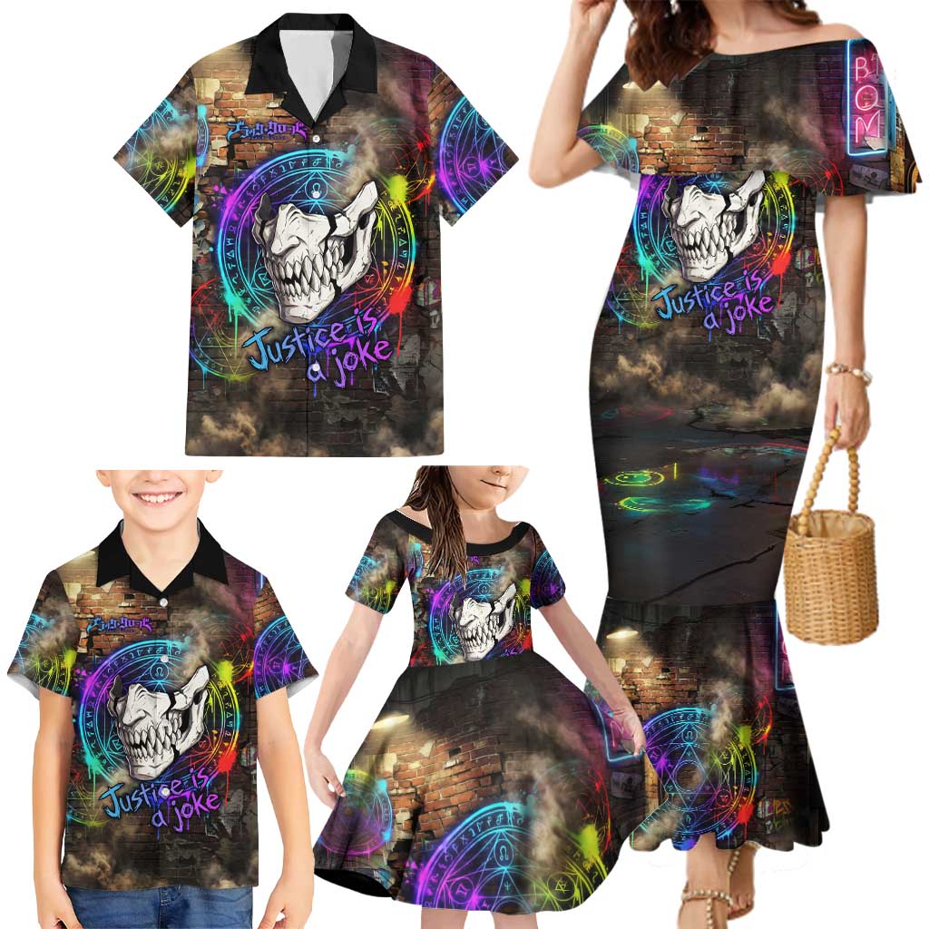 Zara Ideale Black Clover Family Matching Mermaid Dress and Hawaiian Shirt Graffiti Magic Circle Style with Urban Grunge Aesthetic
