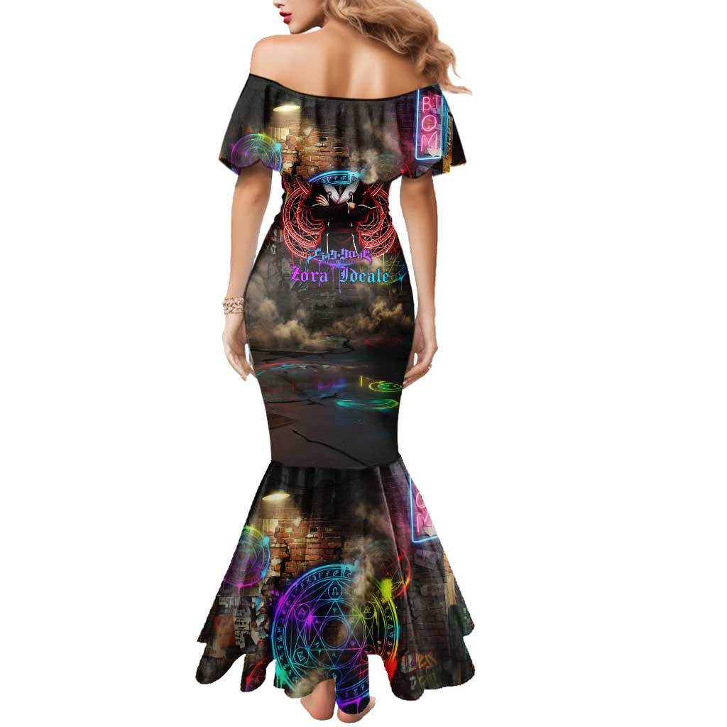 Zara Ideale Black Clover Family Matching Mermaid Dress and Hawaiian Shirt Graffiti Magic Circle Style with Urban Grunge Aesthetic