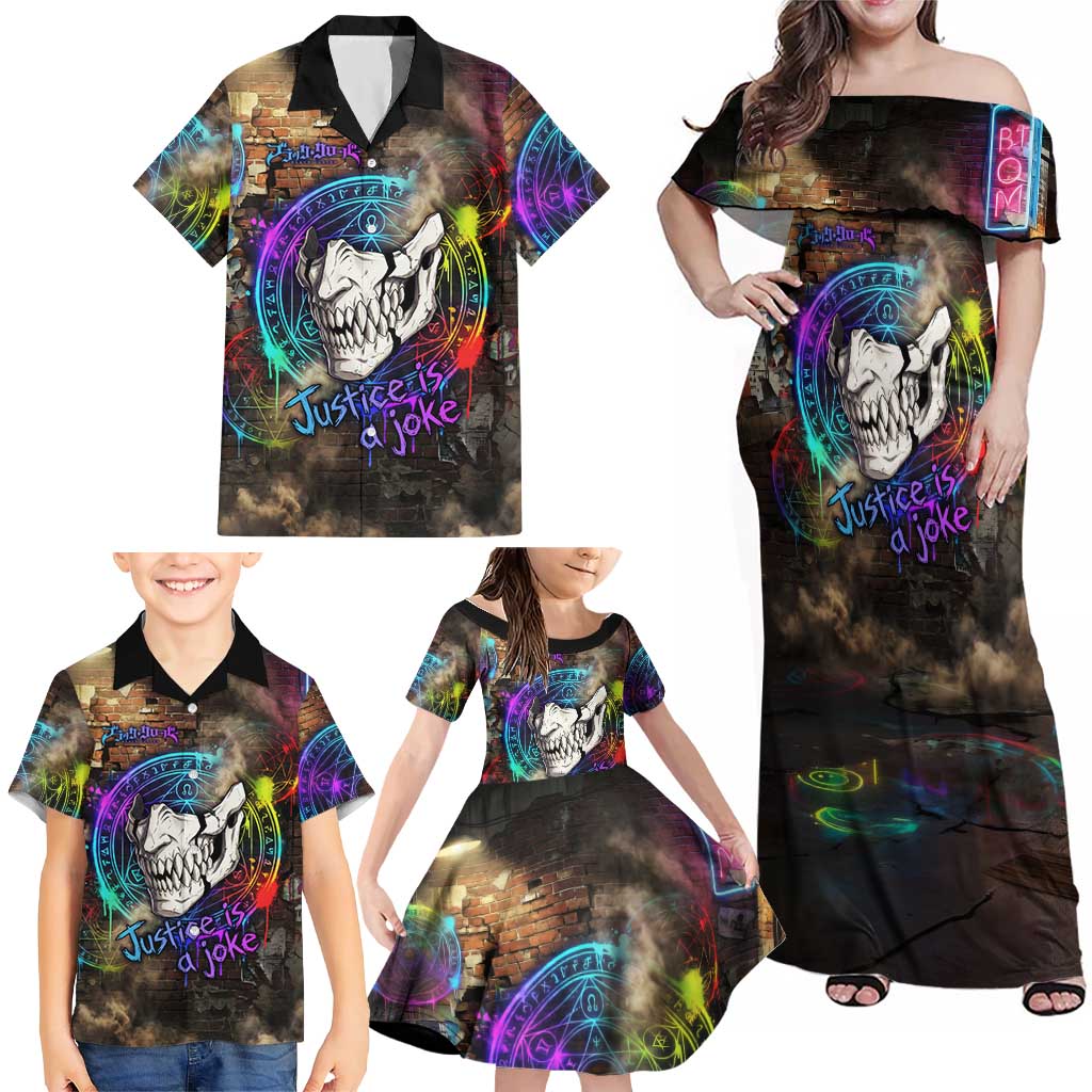 Zara Ideale Black Clover Family Matching Off Shoulder Maxi Dress and Hawaiian Shirt Graffiti Magic Circle Style with Urban Grunge Aesthetic